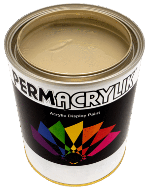 Water-based PERMACRYLIK Metallic Antique Gold paint in a 1 L tub
