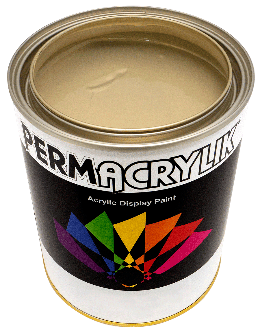 Water-based PERMACRYLIK Metallic Antique Gold paint in a 1 L tub