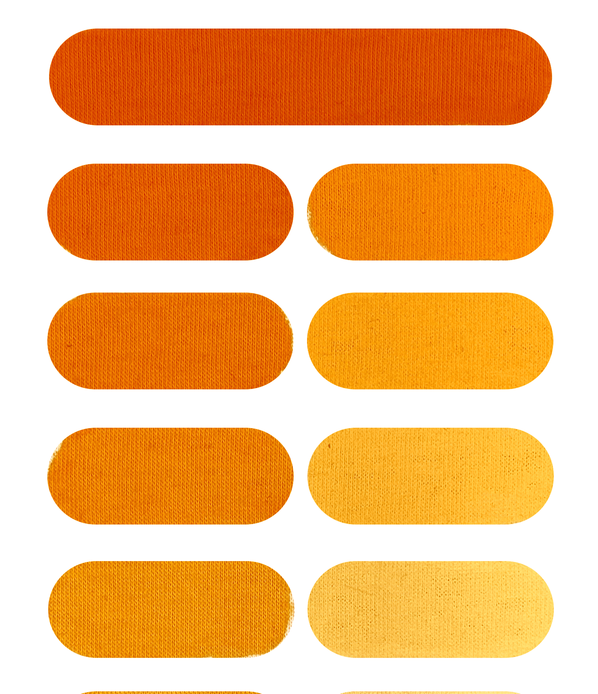 Image showing swatches of PERMASET Orange R reductions made with PERMASET Print Paste and PERMASET White at various concentrations