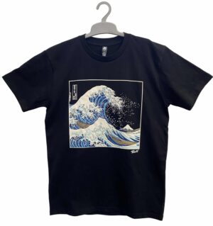 Hokusai Great Wave of Kanagawa (inspired) BLACK PERMASET Puff T-shirt