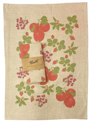 PERMASET 100% Linen Tea Towel - 'Fruits & Berries' festive design 2024